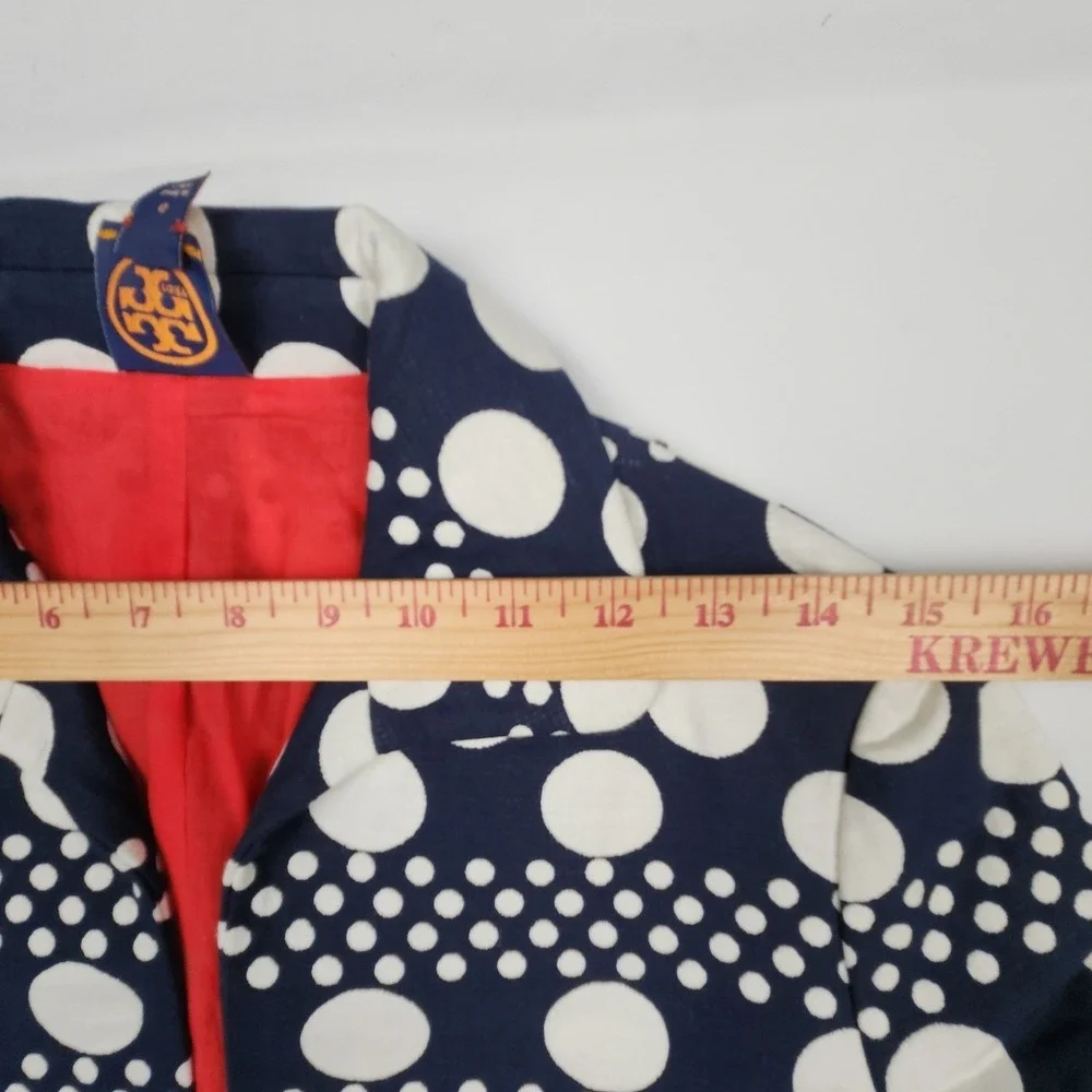 Tory Burch Structured Knit Blazer Jacket Elijah‎ Polka Dot 6 Navy White Cotton
